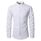Nuzai Hemd Herren Slim Fit Stehkragen Langarmshirt Herren Klassisch Einfarbig Knopfleiste Hemd Herren Business Work Lässig All-Match Hemd Herren Mit Große T