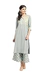 Kurti mit Hose-Set für Damen, indische Tunika, Tops aus Baumwolle oder Rayon Kurta mit Palazzo Partykleidung, Grau 2, X-Larg