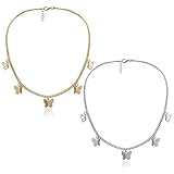 COSYOO 2 Stücke Frauen Choker Halskette Schmetterling Dekorative Legierung Elegant Einstellbar Zierlich Pendelles Choker Kurze Halsk