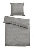 TOM TAILOR 0849915 Bettwäsche Garnitur mit Kopfkissenbezug Melange Flanell Pinestripe 1x 135x200 cm + 1x 80x80 cm grey