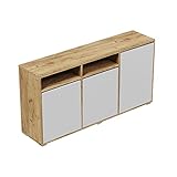 Kommode Sideboard 100 cm 150 cm breit TV-Kommode Beistellschrank Weiß Eiche Hängend Oder Stehend Matt (Eiche/Weiß Matt, 150 cm breit)