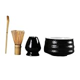 LOVIVER 4-teiliges traditionelles Teebesen-Set im japanischen Stil House Hold Teelöffel Matcha-Teebereiter Teezubereitungswerkzeug für Wohnzimmer Küchentisch - Schwarze Keramik