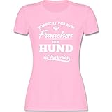 Geschenk für Hundebesitzer - Vorsicht vor dem Frauchen der Hund ist harmlos - M - Rosa - hundesprüche Shirt Damen - L191 - Tailliertes Tshirt für Damen und Frauen T-S