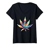 Damen Cool Tie Dye Marihuana-Blatt | Lustiges 420 Gras Fan Geschenk T-Shirt mit V