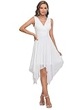 Ever-Pretty Damen Cocktailkleid, doppelter V-Ausschnitt, gerüschte Taille, A-Linie, 3142, cremefarben, 50