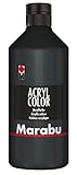 Marabu 12010075073 - Acryl Color schwarz 500 ml, cremige Acrylfarbe auf Wasserbasis, schnell trocknend, lichtecht, wasserfest, zum Auftragen mit Pinsel und Schwamm auf Leinwand, Papier und H