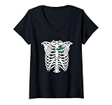 Damen Skelett-Gießkanne für Halloween-Kostüm, Gartenarbeit T-Shirt mit V