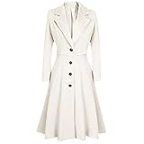 LOPILY Mantel Damen A-Linen Wintermantel Elegant Swing Saum Tailliert Dufflecoat Damen Große Größen Vintage Figurbetonte Windjacke Edle Kunst Wollmäntel für Mollige Langmäntel Retro (Weiß, 3XL)