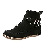 Flache Stiefel Mit Fransen Damen Stiefeletten Mit Absatz Elegant Fransen Stiefel Blockabsatz Kurzer Stiefel Größe Schnürstiefel Kurze Stiefel PU Ankle Boots Seitlicher Reißverschluss D