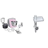 Bosch MUM58K20 CreationLine Küchenmaschine (1000 Watt, 3, 9 Liter, edelstahl-Rührschüssel, Durchlaufschnitzler, Mixer-Aufsatz) pink + MUZ5FW1 Fleischw