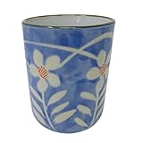 Japanische japanische Teetasse mit blauem Blumenmuster, klein, authentische Getränkebecher ohne Griff, Küchen-/Abendessen-Partyzubehör, 10,7