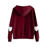 OWAGNK Damen Langarm Herz Hoodie Sweatshirt Pullover Kapuzenpullover Tops Bluse SüßE (Lila,S)