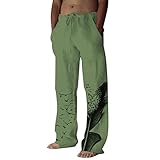 DRESCOKLJ Hose Herren Lang Gestreift Leinenhose Super Weiche Leichte Sommerhose Lässige Atmungsaktiv Sommerhose Strandhosen Einfarbig Regular Fit Freizeithosen Schlafanzug