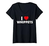 Damen I Love Whippets, mit einem roten Herz T-Shirt mit V