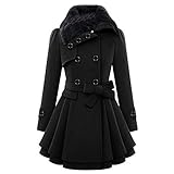 BIBOKAOKE Damen Winter Mantel Klassischen Doppelten Breasted Trenchcoat Warm Schlank Vintage Jacke Windmantel Outwear Plüschmantel Elegant Trenchcoat Warm Plüsch Revers Übergang