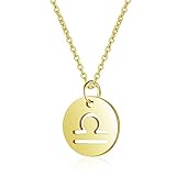 XLEIQUISHJ Zierliche goldene Sternzeichen-Halskette mit rundem Sternzeichen-Anhänger aus 316L-Edelstahl, 40 cm Kette, 12 Sternzeichen-Schmuck für Damen (Metallfarbe: G)