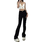 Jubaton Slim-Fit Micro-Flared Hose Gewaschen Damen Jeans Hohe Taille Mode Bequem Sexy Lose Füße Temperament Klassisch Knopf Reißverschluss S