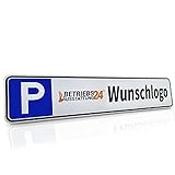 Betriebsausstattung24® Individuelles Parkplatzschild mit Wunschlogo/Firmen-Logo mit P-Symbol | BxH 52,0 x 11,0 cm | Autoschild Aluminium Bedruckt | mit/ohne Lö