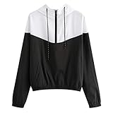 Riou Damen Windbreaker Leicht Wasserdicht Windjacke Teenager Mädchen Frühling Herbst Hoodie mit Reißverschluss Patchwork Übergangsjacke Dünne Softshell Jacke M