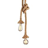 MATMO Vintage Seil Hängelampe Pendelleuchte Retro Hängelampe AC220V E27 2 Lampenfassung Hanfseillampe Ideal Dekorativ für Haus, Restaurant,Cafe, Bar usw150cm(75cm+75cm)