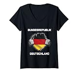 Damen Deutsche Flagge Deutschland Fan Kleidung Fußball Trikot 2021 T-Shirt mit V