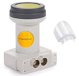 [ Test 2X SEHR GUT* ] AX Mimic Sun Protect Digital Twin LNB - 0.1dB HDTV, 4K, UHD, Full HD - extrem kälte & hitzebeständig (-35 bis 70°C) - für 2 Teilnehmer - 2Fach LNB + LNB Wetterschutz-Haub