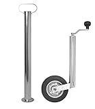 KS-Direkt Anhänger Stützrad Stützfuß 150KG Ø48mm Klemmhalter Stütze PKW Verzinkt Stahlrohr Kurbel (Stützrad+Stützfuß)