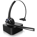 CSL - Bluetooth 4.1 Headset mit Ladestation - Noise Cancelling - Kopfhörer mit flexiblem Mikrofon - Multipoint - kabellos - leicht - freisprechen - für Auto und LKW Computer VoIP Call Center Handy