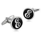 ANAZOZ Herren Hochzeit Manschettenknöpfe 1 Paar 1.4X1.4cm Brief Runde Schwarz Weiß Herren Schmuck Manschettenknopf T