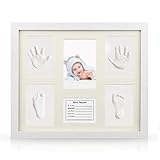 NROCF Baby Hand Und Footprint Kit, Baby Hundert Tage Gedenkfotorahmen, Mit Baby-Info-Karte, Baby Boy Baby Shower Geschenk,G