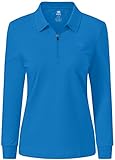 MoFiz Damen Langarm Poloshirts Baumwolle Golf Tops Casual Sport Polo T-Shirt mit 1/4 Reißverschluss, Lakeblau, S