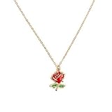 Viitech Damen-Halsketten-Ohrringe, Halsketten-Set, rote Rose, goldene zierliche Halskette für Frauen, Ohrring-Anhänger, Halskette für F