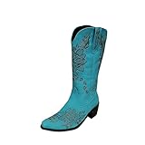 Damen Overknee Stiefel aus Veloursleder Langschaft Cowboy Stiefel mit rundem Kopf Stretch Boots Glänzend Pumps Modische Halblange Stiefel sexy Biker Boots Mode-S