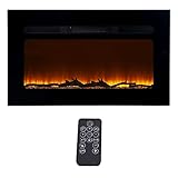 ALPHA CAMP Elektrischer Kamin, Elektrischer Feuer-Heizeinsatz, Elektroherd, Feuer-Heizung, Wand eingebaut und aufgehängt mit Touch-Fernbedienung, 3 Farben, 4 Flammeneffekt mit Kristall, Schw