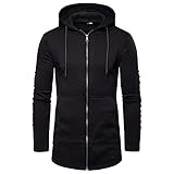 Hoodie Herren Kapuzenpullover Lang Casual Soft - Winterjacke Herren Warm Gefüttert Sweatshirts - Übergangsjacke Reißverschluss Winter Jacke Winddichte Sweatjacke Sportjacke Fleecejack