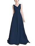 Eastbride Damen Abendkleid Lang Hochzeitskleid,Chiffon A-Linie Plissiertes Party-Abendkleid,Navy,50,Abendkleider Damen Ballk