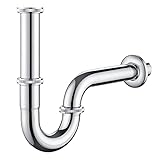 Auralum Edelstahl Siphon Waschbecken, Röhrensiphon U-förmiges, Universal Ablaufgarnitur 1 1/4' x 32 mm für Waschbecken W