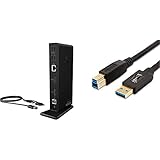 ICY BOX USB 3.0 & USB-C Docking Station mit 2 HDMI, 6-Fach USB Hub, LAN, Audio, mit Standfuß, Schwarz & Amazon Basics USB 3.0 A-Stecker-B-Stecker-Kabel (1,8 m)
