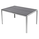 Mojawo Aluminium Nonwood Gartentisch Silber/Grau Esstisch Gartenmöbel Tisch Polywood Holzimitat wetterfest 150x90x74