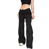 Yokbeer Frauen Y2k Wide Leg Jeans Gothic Baggy Denim Hosen Hohe Taille Punk Lose Gerade Hosen E Girl Streetwear (Color : Black, Size : M)