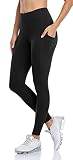 Anwell Damen Leggings Sport Sportleggings Damen Lang High Waist Leggins Sport Tasche 7/8 Schwarz M