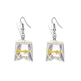 PPX Goldfisch Ohrringe lustiges Design eines Goldfischs in einem Wasserbeutel, mit Haken, Geschenkschmuck (Gelb)