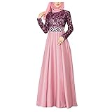 Damen Muslimisches Spitzenkleid Patchwork Kleider Sommerkleider Rundhals Lange Ärmel Hohe Taillen Abendkleid Freizeit Lose Wickelkleid Stilvolles Partykleid Bequem Einfach Festkleid Frauenk