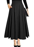 Damen High Waist Maxirock Taschen mit Seitenschlitz Langer A-Linie Rock Schwarz XL