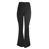 Qtinghua Damen-Hose mit hoher Taille, ausgestelltes weites Bein, einfarbig, dehnbar, Workout-Hose, Schwarz , S