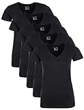 Berydale Basic Damen T-Shirts mit V-Ausschnitt im 5er Pack, Schwarz, M