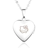 Unendlich U Hello Kitty Muster Eingraviert Öffenbares Herz Foto Medaillon Edelstahl Rosa Damen Mädchen Frauen Anhänger Halskette für Feiertag Geburtstag Gedenktag Jub