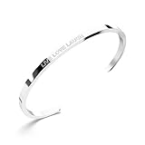 THIORA® - Live Love Laugh Armreif | Größe Anpassbar | 3mm Spruch Armband mit Gravur | Lebe Liebe Lache | Damen Gravurarmband | Sprucharmband | Bangle | Silber ('Live Love Laugh' - Silber)