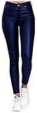 joyvio Damen Lederhose Sexy Skinny Legging Stretch PU Leder Look Optik Schwarz Schlank Hose Kunstlederhose Push Up Biker Pants (Color : Blue, Size : 3XL)