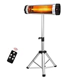 HENGMEI Infrarotstrahler Heizstrahler terrasse 2500W Terrassenstrahler Wärmestrahler mit Fernbedienung und höhenverstellbarem Teleskopstativ, 3 Heizstufen ohne V